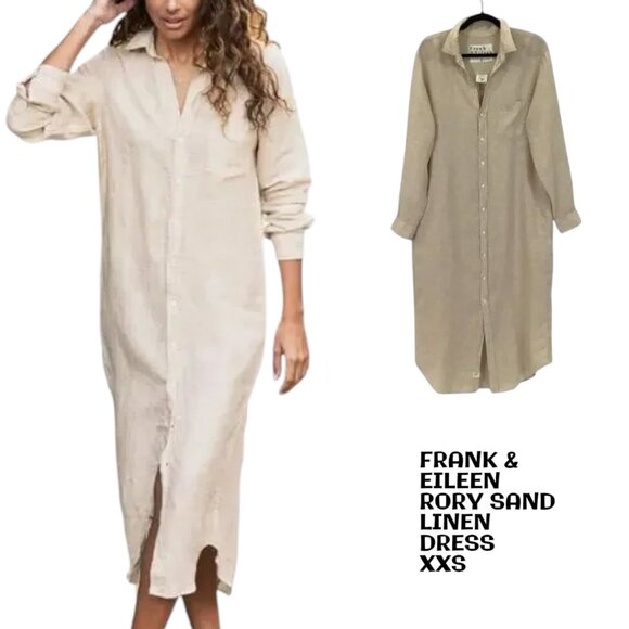 Frank & Eileen Rory Washed Linen Maxi Shirtdress In Sand Beige Size XXS - Picture 1 of 5